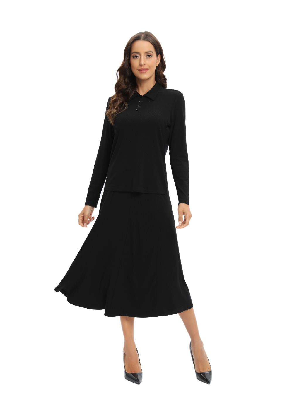 Laloupevintage Black Jersey Polo Shirt & Matching Skirt Set | Classic Comfort & Coordinated Style