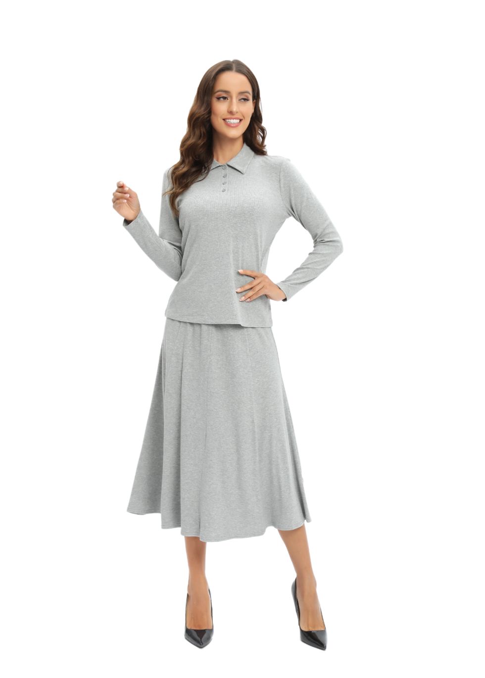 Laloupevintage Grey Jersey Polo Shirt & Matching Skirt Set | Casual Chic & Coordinated Style